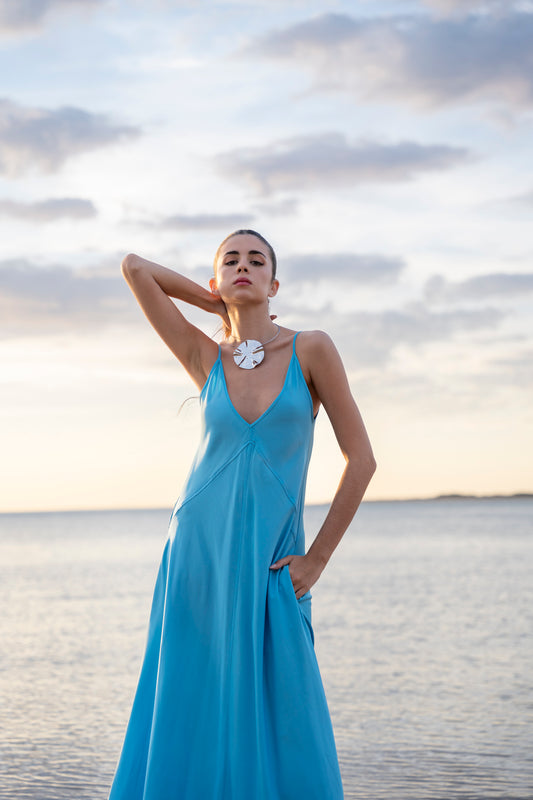 Long dress with thin straps - Blue