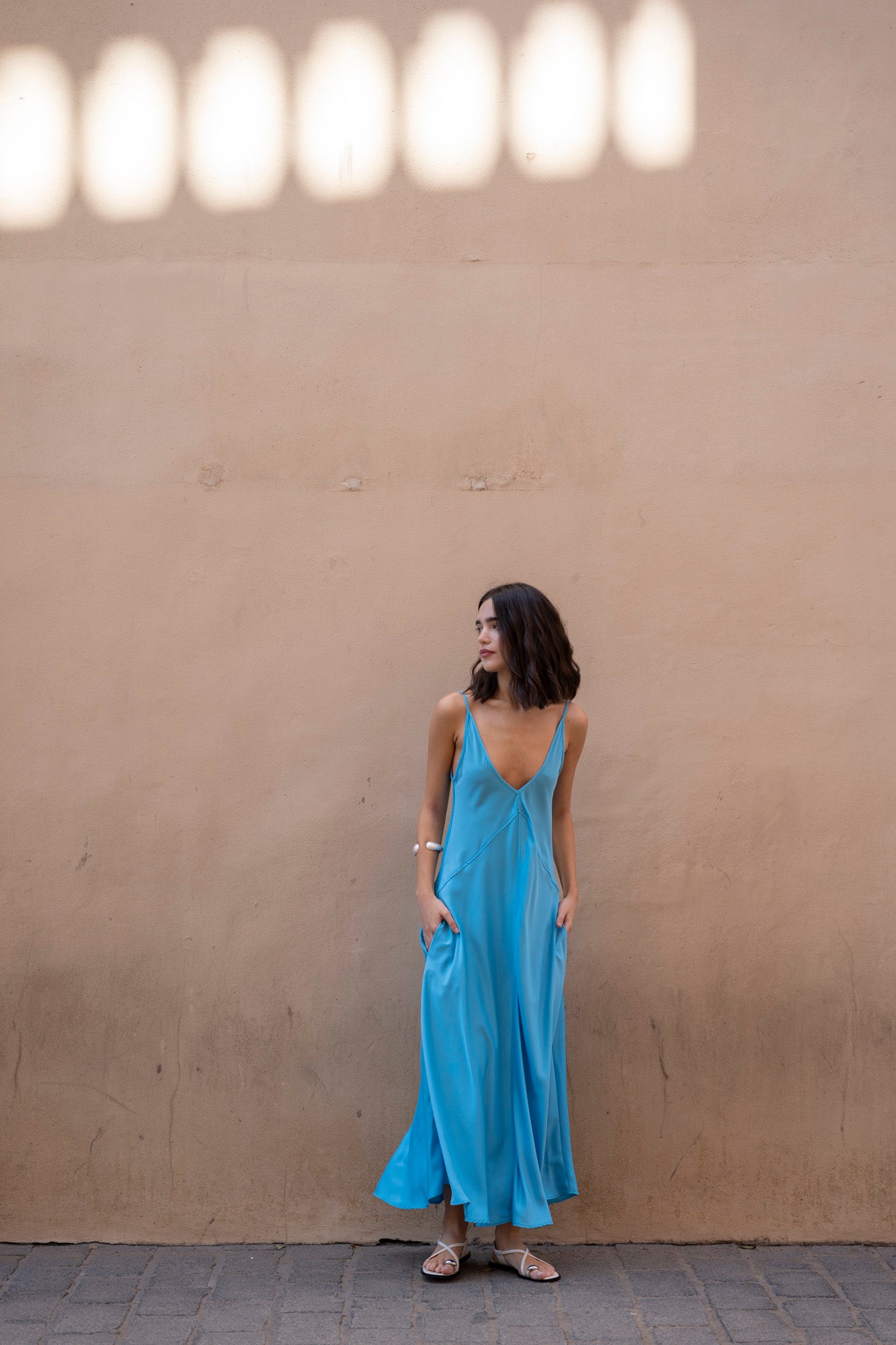 Long dress with thin straps - Blue